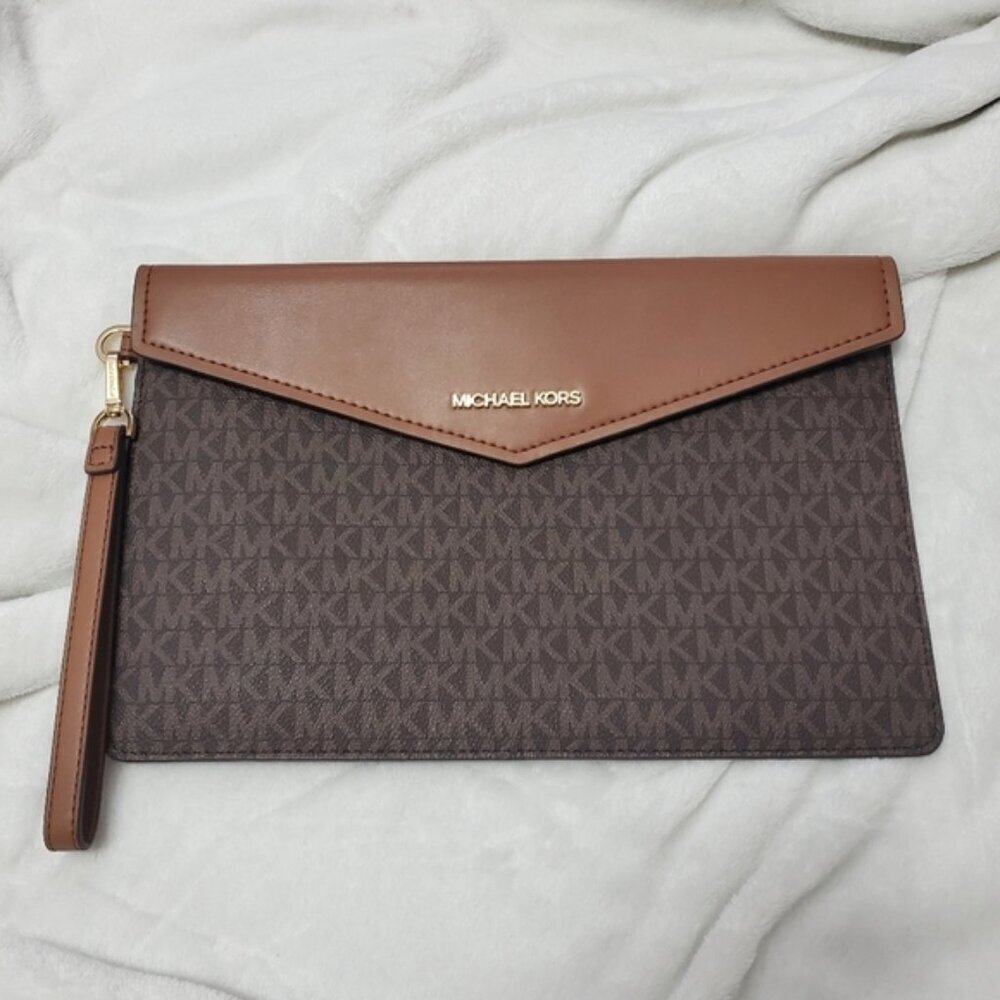 Authentic Michael Kors Jet Set Large Logo Wristlet | Signature Brown | NWT